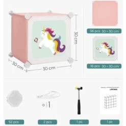 Songmics Meuble Rangement Enfant 16 Cubes, Armoire Modulable Avec Portes, Étagère En Plastique, Pour Jouets, Vêtements, Chaussures, Sacs D'École, 123 X 31 X 123 Cm, Rose LPC906P01 -ATMOSPHERA || Songmics Soldes Boutique 88700767 4