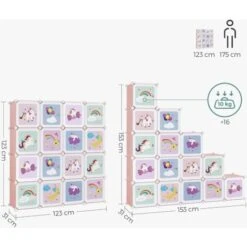 Songmics Meuble Rangement Enfant 16 Cubes, Armoire Modulable Avec Portes, Étagère En Plastique, Pour Jouets, Vêtements, Chaussures, Sacs D'École, 123 X 31 X 123 Cm, Rose LPC906P01 -ATMOSPHERA || Songmics Soldes Boutique 88700767 5
