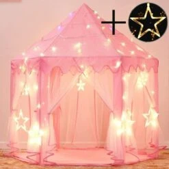 Tente De Jeu Pour Enfants, Tente De Jeu De Château De Princesse, Maison De Jeu Intérieure Pour Enfants, Grande Maison De Jeu Pour Filles Avec Guirlandes Lumineuses De Couleur LED