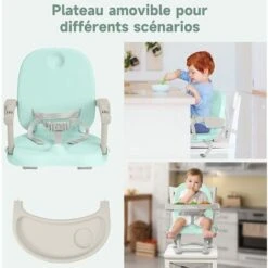 Chaise Enfant Pliable, Chaise Haute Bébé Portable, Rehausseur Siège Bébé, Chaise Repas En Hauteur Réglable, Plateau Amovible, 6 Mois à 3 Ans, Vert -ATMOSPHERA || Songmics Soldes Boutique 89624235 4