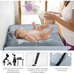 Randaco Table à Langer Pliable Pour Bébé, Étagère à Langer Combinaison à Langer Réglable En Hauteur Avec Panier De Rangement Gris Foncé -ATMOSPHERA || Songmics Soldes Boutique 89689774 3