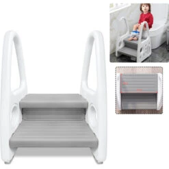 Marchepied Enfant Gris Marchepied Pour Enfant,Tour D'apprentissage,Avec 2 Marches En Plastique,Pour Chambre D'enfant,cuisine Et Salle De Bain HENGMEI