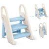 Marchepied Pliable Pour Enfant Bébé Avec 3 Marches Antidérapant, Rehausseur Stable, Hauteur Réglable, Multifonction Avec Poignées Sécurité Pr Salle De Bain, Bleu Et Beige -ATMOSPHERA || Songmics Soldes Boutique 90786082 1
