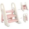 Marchepied Pliable Pour Enfant Bébé Avec 3 Marches Antidérapant, Rehausseur Stable, Hauteur Réglable, Multifonction Avec Poignées Sécurité Pr Salle De Bain, Rose Et Beige -ATMOSPHERA || Songmics Soldes Boutique 90786084 1