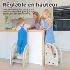 Marchepied Pour Enfant Bébé Avec 2 Marches Antidérapant, Réglable En Hauteur, Marche Pied Multifonction Stable Avec Poignées, De 1.5 à 5 Ans, Gris -ATMOSPHERA || Songmics Soldes Boutique 91340394 3