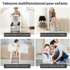 Marchepied Pour Enfant Bébé Avec 2 Marches Antidérapant, Réglable En Hauteur, Marche Pied Multifonction Stable Avec Poignées, De 1.5 à 5 Ans, Gris -ATMOSPHERA || Songmics Soldes Boutique 91340394 5
