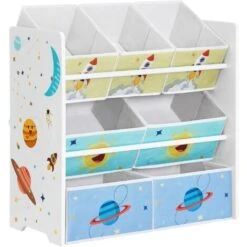 Songmics Étagère Pour Chambre D’Enfants, Bibliothèque Avec 7 Boîtes De Rangement En Tissu Non-tissé, Étagère De Rangement, Organisateur De Rangement Pour Jouets, 29,5 X 62,5 X 60 Cm, Blanc GKR034W01