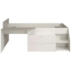 Lit Avec Bureau Et Rangements - 90 X 200 Cm - Blanc Et Naturel + Sommier - GISELE -ATMOSPHERA || Songmics Soldes Boutique 91625836 4