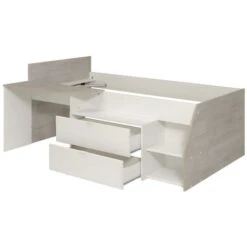 Lit Avec Bureau Et Rangements - 90 X 200 Cm - Blanc Et Naturel + Sommier - GISELE -ATMOSPHERA || Songmics Soldes Boutique 91625836 5