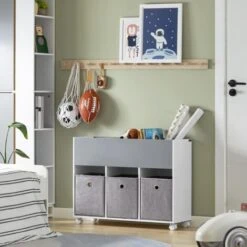 SoBuy KMB61-HG Étagère Pour Enfants Avec 3 Compartiments Et 3 Boîtes En Tissu Amovible, Étagère Pour Chambre D'enfant Avec Roulettes, Étagère Roulante Pour Livres Et Jouets -ATMOSPHERA || Songmics Soldes Boutique 92679588 2