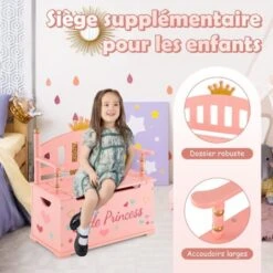 COSTWAY 2 En 1 Coffre à Jouets Pour Enfants Avec Motif De Couronne & De Princesse, Banc De Rangement Avce Dossier & Accoudoirs, Espace De Stockage, Charnière De Sécurité, 60 X 30 X 63 Cm, 3 Ans+ -ATMOSPHERA || Songmics Soldes Boutique 92686660 3