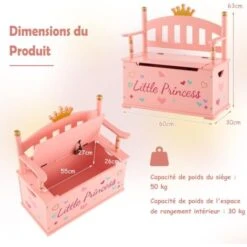 COSTWAY 2 En 1 Coffre à Jouets Pour Enfants Avec Motif De Couronne & De Princesse, Banc De Rangement Avce Dossier & Accoudoirs, Espace De Stockage, Charnière De Sécurité, 60 X 30 X 63 Cm, 3 Ans+ -ATMOSPHERA || Songmics Soldes Boutique 92686660 5
