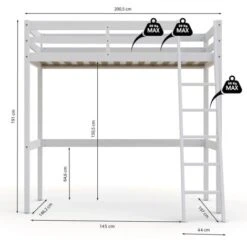 Lit Mezzanine STUDIO 140x190 + 1 Sommier / Blanchi/ 197x200x191 -ATMOSPHERA || Songmics Soldes Boutique 93564572 3