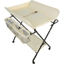 Portable Table à Langer Pliable Pour Bébé, Table à Langer Avec Panier De Rangement à Côté, Hauteur Réglable, Nouveaux-Nés Design Ergonomique, Maximum 16 Kg, Jaune Clair