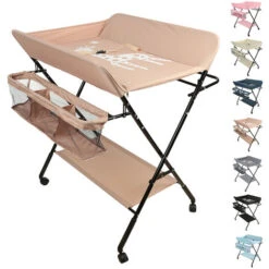 Portable Table à Langer Pliable Pour Bébé, Table à Langer Avec Panier De Rangement à Côté, Hauteur Réglable, Nouveaux-Nés Design Ergonomique, Maximum 16 Kg, Rose Clair