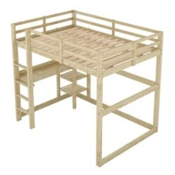 Lit Mezzanine 140 X 200 Cm - Lit D'enfant Cadre De Lit En Pin + 4 Compartiments De Rangement + 1 Plateau De Bureau - Naturel -ATMOSPHERA || Songmics Soldes Boutique 94725474 4