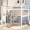 Lit Mezzanine 140 X 200 Cm - Lit D'enfant Cadre De Lit En Pin + 4 Compartiments De Rangement + 1 Plateau De Bureau - Blanc -ATMOSPHERA || Songmics Soldes Boutique 94725488 1