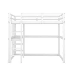 Lit Mezzanine 140 X 200 Cm - Lit D'enfant Cadre De Lit En Pin + 4 Compartiments De Rangement + 1 Plateau De Bureau - Blanc -ATMOSPHERA || Songmics Soldes Boutique 94725488 4
