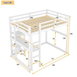 Lit Mezzanine 140 X 200 Cm - Lit D'enfant Cadre De Lit En Pin + 4 Compartiments De Rangement + 1 Plateau De Bureau - Blanc -ATMOSPHERA || Songmics Soldes Boutique 94725488 5