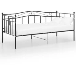 Cadre De Canapé-lit, Lit Adulte Pour 1 Personnes, Structure De Lit, Assemblage Facile, Noir Métal 90x200 Cm OIB2157E