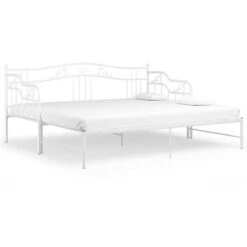 Cadre De Canapé-lit Extensible, Lit Adulte Pour 1 Personnes, Structure De Lit, Assemblage Facile, Blanc Métal 90x200 Cm OIB8557E