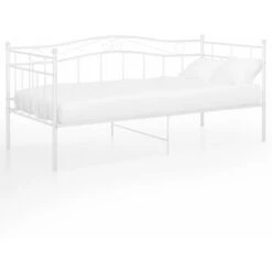 Cadre De Canapé-lit, Lit Adulte Pour 1 Personnes, Structure De Lit, Assemblage Facile, Blanc Métal 90x200 Cm OIB3727E