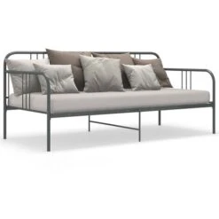Cadre De Canapé-lit, Lit Adulte Pour 1 Personnes, Structure De Lit, Assemblage Facile, Gris Métal 90x200 Cm OIB9969E