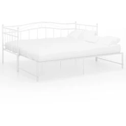 Cadre De Canapé-lit Extensible, Lit Adulte Pour 1 Personnes, Structure De Lit, Assemblage Facile, Blanc Métal 90x200 Cm OIB4643E