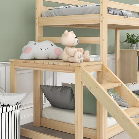 Lit Superposé 2 X 90 X 200 Cm En Bois De Pin Pour 2 Enfants, Sommier à Lattes Inclus, Protection De Sécurité, Naturel 4 Lit Superposé 2 X 90 X 200 Cm En Bois De Pin Pour 2 Enfants, Sommier à Lattes Inclus, Protection De Sécurité, Naturel – Image 2