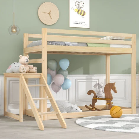 Lit Superposé 2 X 90 X 200 Cm En Bois De Pin Pour 2 Enfants, Sommier à Lattes Inclus, Protection De Sécurité, Naturel 5 Lit Superposé 2 X 90 X 200 Cm En Bois De Pin Pour 2 Enfants, Sommier à Lattes Inclus, Protection De Sécurité, Naturel – Image 3