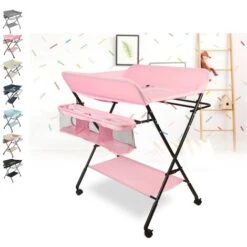 GUOYIHUA® Table à Langer Bébé 4 Roues Pliante Avec Panier De Rangement 0-3 Ans - Rose