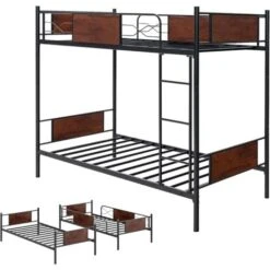 COSTWAY Lit Superposé En Métal 90x190CM, 2 Lits Simples Détachables Pour Adulte Enfant Avec Échelle, Garde-Corps, Dispositif Anti-basculement, Style Industriel, Pour Chambre à Coucher, Dortoir