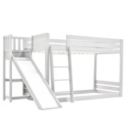 Lit Superposé 90x200cm - Lit D'enfant Avec Sommier à Lattes, Toboggan Et étagère Lit En Pin Avec échelle Et Protection Antichute - Blanc -ATMOSPHERA || Songmics Soldes Boutique 96362726 4