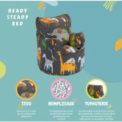 Ready Steady Bed Intérieur Tout-petits Sac à Haricots Chaise, Imprimé Sac à Haricots Avec Personnages Pour Enfants, Gosse Fauteuil Pouf Rempli De Perles EPS, H60xL50xW50cm, Africa -ATMOSPHERA || Songmics Soldes Boutique 96923918 3
