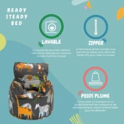 Ready Steady Bed Intérieur Tout-petits Sac à Haricots Chaise, Imprimé Sac à Haricots Avec Personnages Pour Enfants, Gosse Fauteuil Pouf Rempli De Perles EPS, H60xL50xW50cm, Africa -ATMOSPHERA || Songmics Soldes Boutique 96923918 5