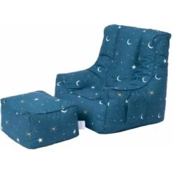 Ready Steady Bed Intérieur Imprimé Fauteuil Pour Les Enfants Avec Pouf, Confortable Bean Bag & Pouf Avoir Poches Latérales, Fauteuil Pouf Pour Enfants Avec Tabouret, Clair De Lune