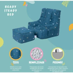 Ready Steady Bed Intérieur Imprimé Fauteuil Pour Les Enfants Avec Pouf, Confortable Bean Bag & Pouf Avoir Poches Latérales, Fauteuil Pouf Pour Enfants Avec Tabouret, Clair De Lune -ATMOSPHERA || Songmics Soldes Boutique 97009472 3