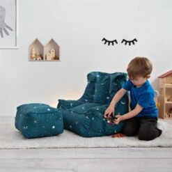Ready Steady Bed Intérieur Imprimé Fauteuil Pour Les Enfants Avec Pouf, Confortable Bean Bag & Pouf Avoir Poches Latérales, Fauteuil Pouf Pour Enfants Avec Tabouret, Clair De Lune -ATMOSPHERA || Songmics Soldes Boutique 97009472 4
