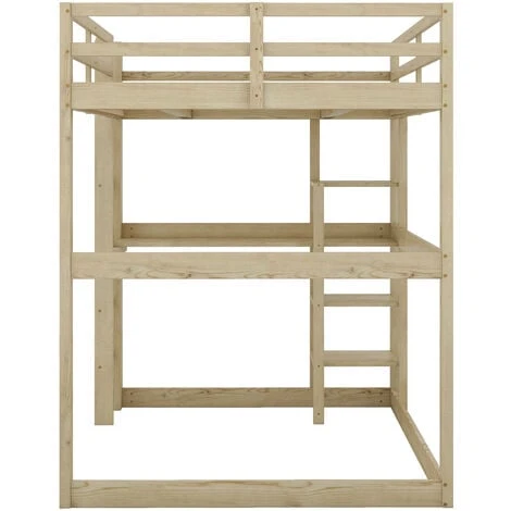 Lit Mezzanine 140 X 200 Cm Avec Bureau Et étagères, Cadre En Bois De Pin, Naturel 6 Lit Mezzanine 140 X 200 Cm Avec Bureau Et étagères, Cadre En Bois De Pin, Naturel – Image 4