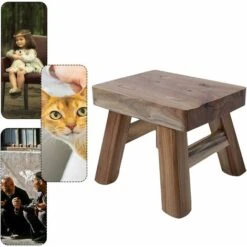 Petit Marchepied En Bois Pour Enfants, Siège Carré Antidérapant Pour Cuisine, Salle De Bain (verni) -ATMOSPHERA || Songmics Soldes Boutique 97517659 5
