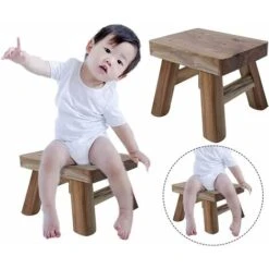 Petit Marchepied En Bois Pour Enfants, Siège Carré Antidérapant Pour Cuisine, Salle De Bain (café Foncé) -ATMOSPHERA || Songmics Soldes Boutique 97518686 3