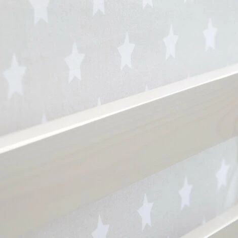 Lit Mezzanine 90x200cm Avec échelle En Bois Blanc Avec Tissu Gris étoile 6 Lit Mezzanine 90x200cm Avec échelle En Bois Blanc Avec Tissu Gris étoile – Image 4