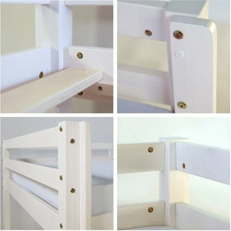 Lit Mezzanine 90x200cm Avec échelle En Bois Blanc Avec Tissu Gris étoile 7 Lit Mezzanine 90x200cm Avec échelle En Bois Blanc Avec Tissu Gris étoile – Image 5