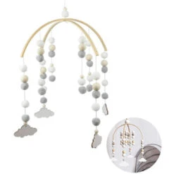 Lévrier Mobile De Berceau De Bébé, Jouet De Hochet Fait De Boule De Feutre Et De Bambou, Cloche Suspendue De Pépinière De Nouveau-né, Cadeau D'ornement En Bois -ATMOSPHERA || Songmics Soldes Boutique 97632119 3
