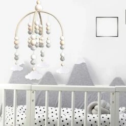 Lévrier Mobile De Berceau De Bébé, Jouet De Hochet Fait De Boule De Feutre Et De Bambou, Cloche Suspendue De Pépinière De Nouveau-né, Cadeau D'ornement En Bois -ATMOSPHERA || Songmics Soldes Boutique 97632119 5