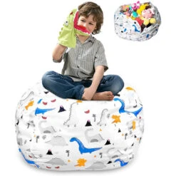 Pouf De Rangement Pour Animaux En Peluche Pour Enfants Avec Poignée De Transport Housse De Pouf En Coton Robuste Parfait Pour Les Jouets Et Les Vêtements Cadeau Pour Enfants (32'')