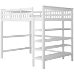Lit Mezzanine 140x200 Avec Bureau Et étagère De Rangement, Lit Enfant En Bois, Blanc -ATMOSPHERA || Songmics Soldes Boutique 97957193 3