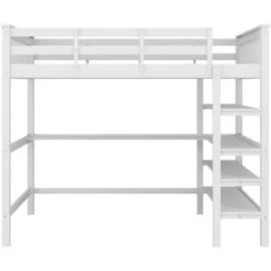 Lit Mezzanine 140x200 Avec Bureau Et étagère De Rangement, Lit Enfant En Bois, Blanc -ATMOSPHERA || Songmics Soldes Boutique 97957193 4