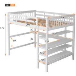 Lit Mezzanine 140x200 Avec Bureau Et étagère De Rangement, Lit Enfant En Bois, Blanc -ATMOSPHERA || Songmics Soldes Boutique 97957193 5