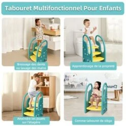 Marchepied Enfant 3 Marches Antidérapant Pour Apprentissage De La Propreté, Tabouret Bébé Vert Et Jaune, Structure Triangulaire, Rehausseur Stable -ATMOSPHERA || Songmics Soldes Boutique 97996376 3